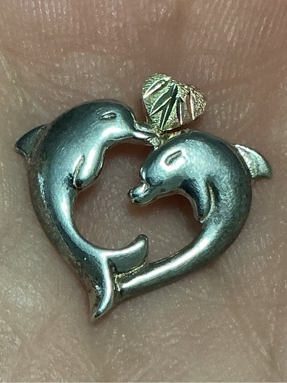 BLACK HILLS GOLD Sterling 10K Dolphin Open Heart Pendant